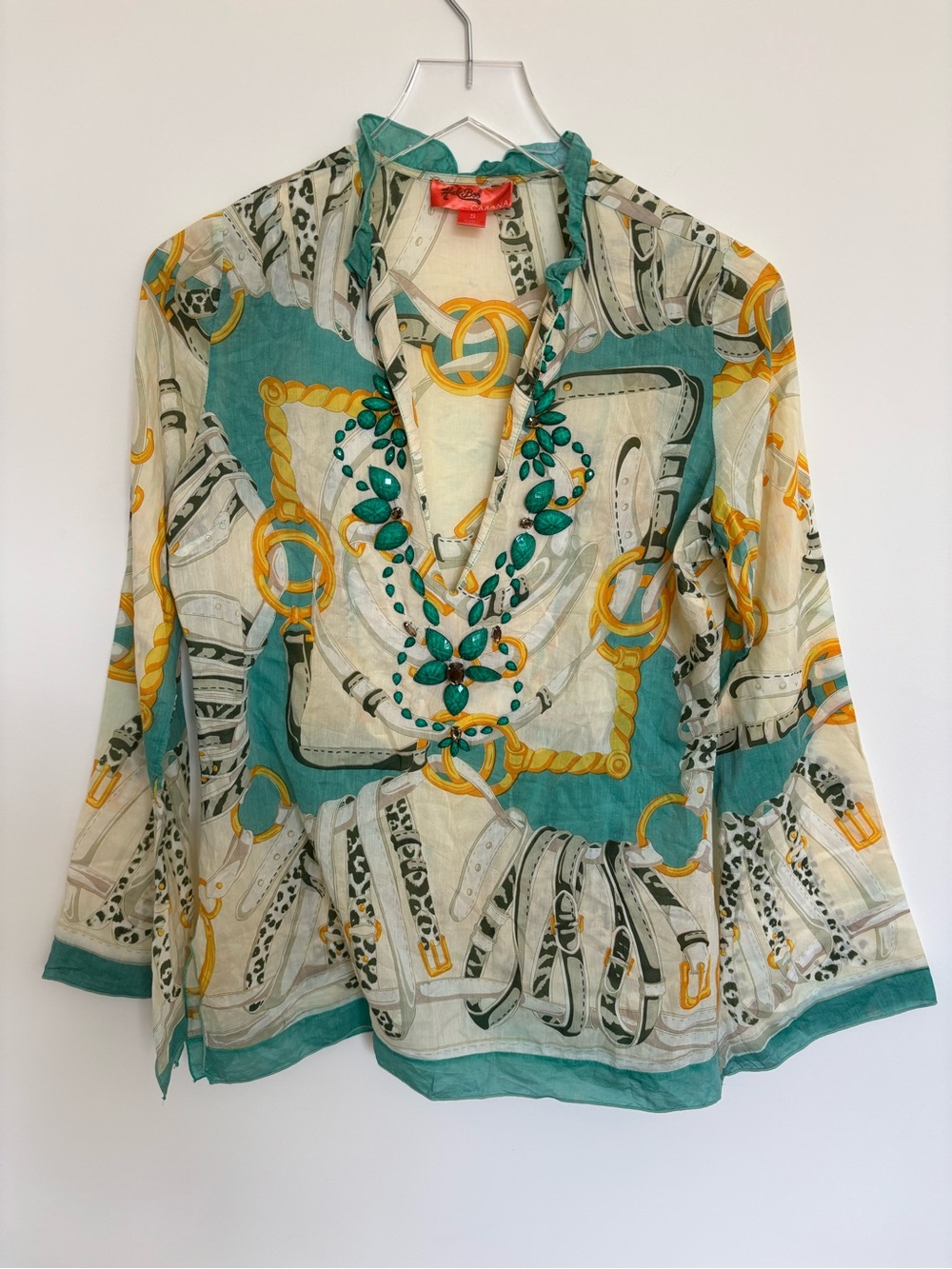 Hale Bob Teal and Cream Printed V-Neck Tunic
